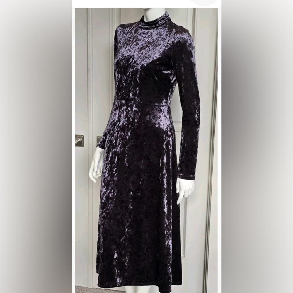 NSR Crushed Velvet Long Sleeve Dress in Deep Purple